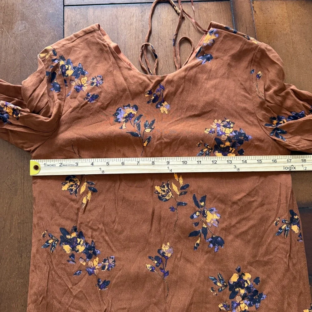 Gentle Fawn Rust Floral Print Long Sleeve Tie Back Mini Dress‎ Size S